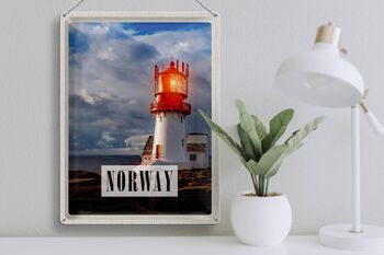 Panneau de voyage en étain, 30x40cm, phare de norvège, orage, mer 3