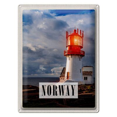 Blechschild Reise 30x40cm Norwegen Leuchtturm Gewitter Meer