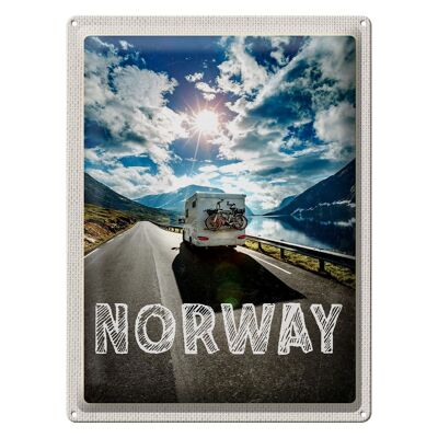 Blechschild Reise 30x40cm Norwegen Campingreise Fahrrad Meer