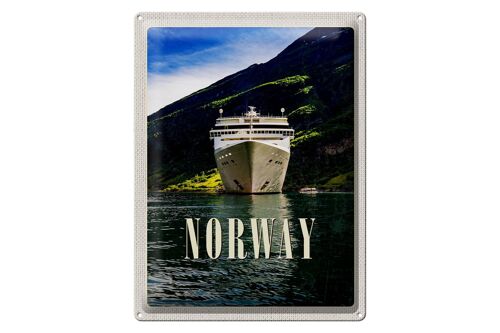 Blechschild Reise 30x40cm Norwegen Yacht Gebirge Meer Natur