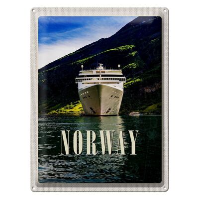 Blechschild Reise 30x40cm Norwegen Yacht Gebirge Meer Natur