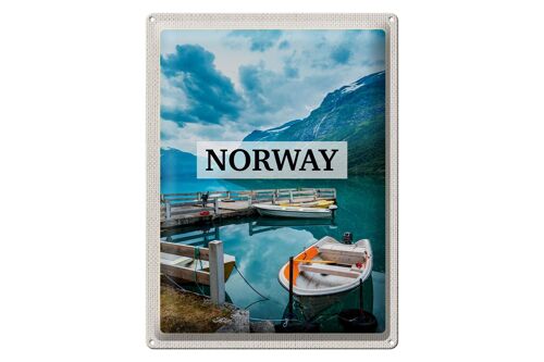 Blechschild Reise 30x40cm Norwegen Boot Insel Urlaub Trip