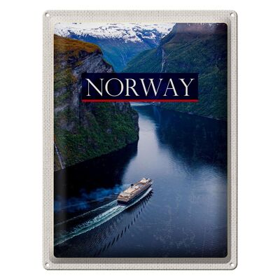 Blechschild Reise 30x40cm Norwegen Kreuzfahrt Reise Meer Gebirge