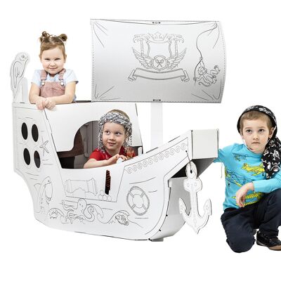 Creative Pirate ship from cardboard, outlined, DIY, white Large, 3+ years
