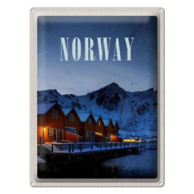 Cartel de chapa viaje 30x40cm Noruega invierno nieve lugar de vacaciones