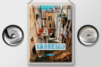 Signe en étain voyage 30x40cm, Sanremo, italie, bâtiment de la vieille ville 2