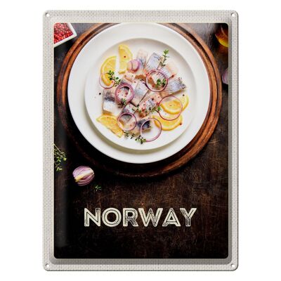 Cartel de chapa de viaje 30x40cm Noruega platos de pescado limón cebolla