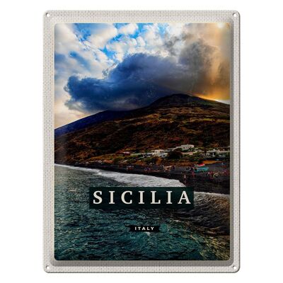 Cartel de chapa de viaje, 30x40cm, Sicilia, playa, mar, viaje de vacaciones