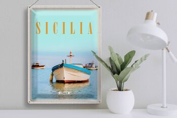 Signe en étain voyage 30x40cm, sicile italie bateau rivage plage mer 3