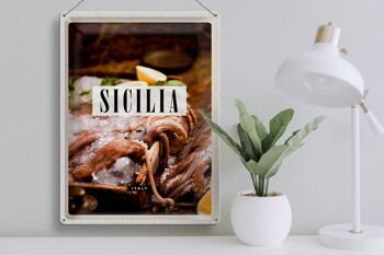 Plaque en tôle voyage 30x40cm Sicile Italie plats calamar 3