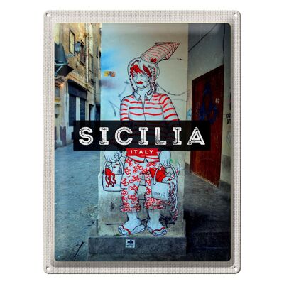 Cartel de chapa viaje 30x40cm Sicilia pintura hombre calamar