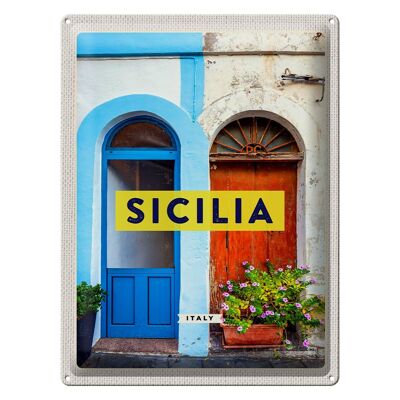 Cartel de chapa de viaje, 30x40cm, arquitectura de Sicilia, flor medieval