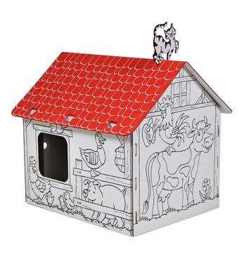 Maison de jeu en carton Campagne avec de jolis contours d'animaux de la ferme, fleurs, blanc, grand, bricolage, à peindre, 3 ans et plus 2