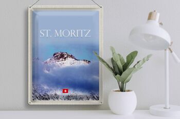 Plaque en tôle Voyage 30x40cm pcs. Vue de Moritz sur le sommet de la montagne 3