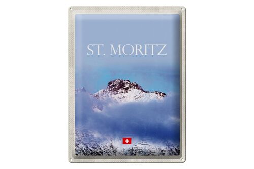 Blechschild Reise 30x40cm St. Moritz Aussicht auf Berg Spitze