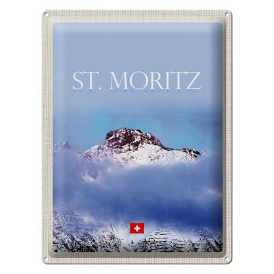 Targa in metallo da viaggio 30x40cm pz. Moritz vista sulla vetta della montagna