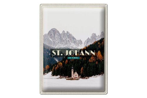 Blechschild Reise 30x40cm St. Johann in Tirol Schnee Wald Winter