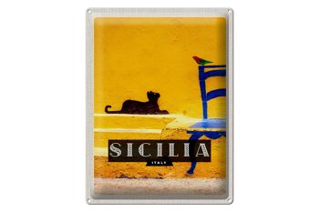 Signe en étain voyage 30x40 Sicile Italie image pittoresque chat 1