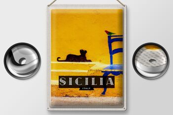 Signe en étain voyage 30x40 Sicile Italie image pittoresque chat 2