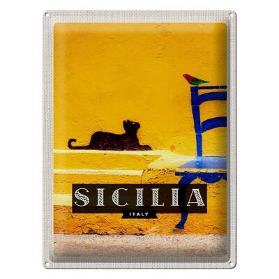 Blechschild Reise 30x40 Sizilien Italien malerisches Bild Katze