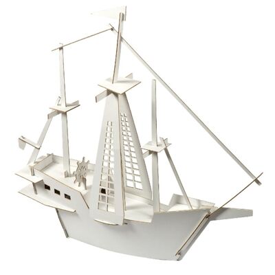 Ship model kit, cardboard toy for construction and painting, DIY, 3D, white, 7+ years