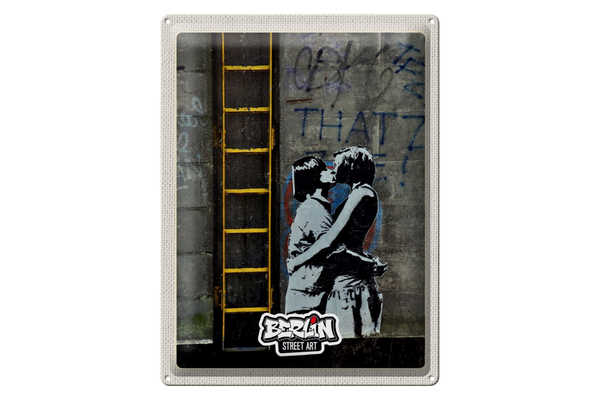 Targa in metallo da viaggio 30x40 cm Berlino Baciare Graffiti Street Art