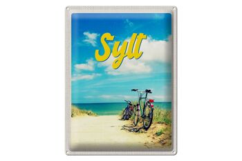 Signe en étain voyage 30x40cm, plage de Sylt, sable de mer, vélo d'été 1