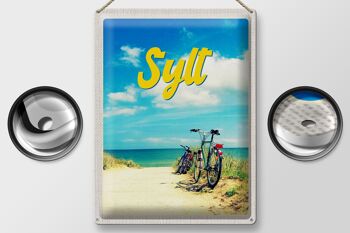 Signe en étain voyage 30x40cm, plage de Sylt, sable de mer, vélo d'été 2