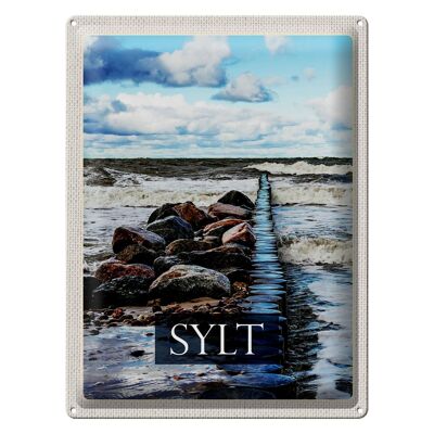 Cartel de chapa viaje 30x40cm Sylt isla playa mar flujo y reflujo