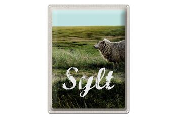 Signe en étain voyage 30x40cm, île de Sylt, vacances, prairie, mouton 1