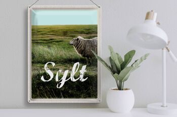 Signe en étain voyage 30x40cm, île de Sylt, vacances, prairie, mouton 3