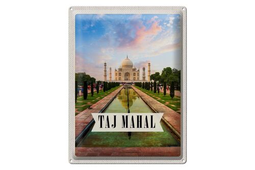 Blechschild Reise 30x40cm Indien Taj Mahal Agra Garten Bäume