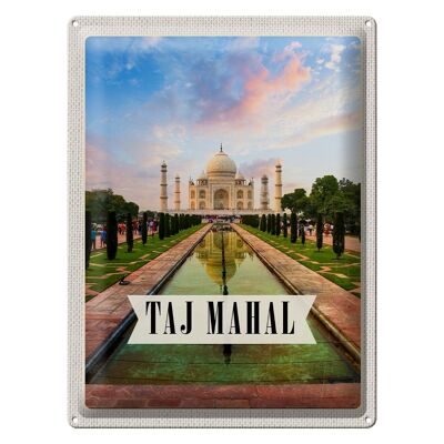 Targa in metallo da viaggio 30x40 cm India Taj Mahal Agra Garden Trees