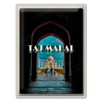 Targa in metallo da viaggio 30x40 cm India Taj Mahal Persone