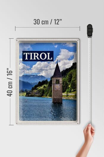 Panneau en étain voyage 30x40cm, Tyrol Autriche, clocher de l'église dans l'eau 4