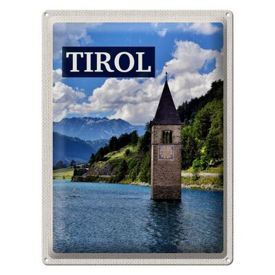 Blechschild Reise 30x40cm Tirol Österreich Kirchturm im Wasser