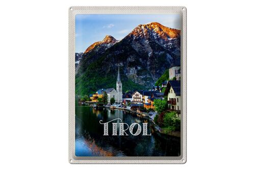 Blechschild Reise 30x40cm Tirol Stadt am Wasser Gebirge