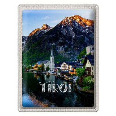 Blechschild Reise 30x40cm Tirol Stadt am Wasser Gebirge