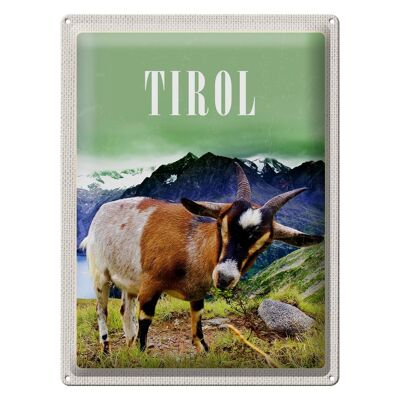 Panneau en étain voyage 30x40cm, Tyrol Europe chèvre montagne forêt naturelle