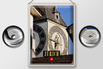 Signe en étain voyage 30x40cm, horloge d'église de Zurich, Architecture dorée 2