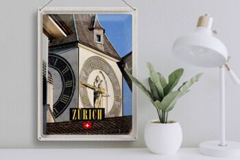 Signe en étain voyage 30x40cm, horloge d'église de Zurich, Architecture dorée 3