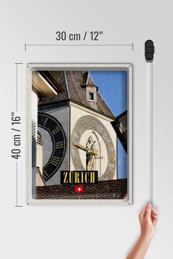 Signe en étain voyage 30x40cm, horloge d'église de Zurich, Architecture dorée 4
