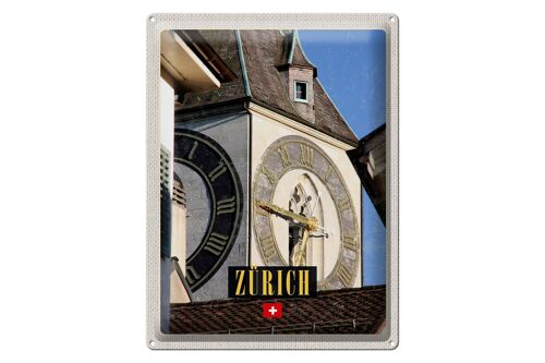 Blechschild Reise 30x40cm Zürich Kirchenuhr Gold Architektur