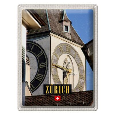 Cartel de chapa de viaje, 30x40cm, reloj de la iglesia de Zurich, arquitectura dorada