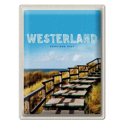 Blechschild Reise 30x40cm Westerland Gehweg am Strand Meer Trip