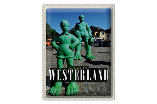 Blechschild Reise 30x40cm Westerland Skulptur Reisende Riese