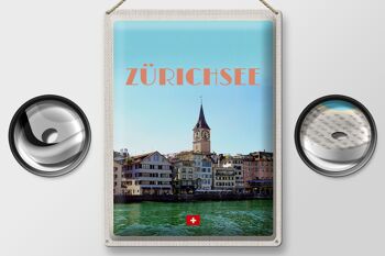 Plaque en tôle voyage 30x40cm Zurich Suisse vue sur le lac et la ville 2
