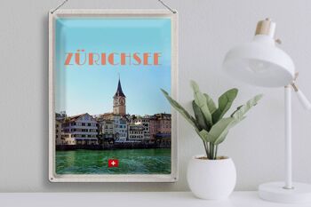 Plaque en tôle voyage 30x40cm Zurich Suisse vue sur le lac et la ville 3