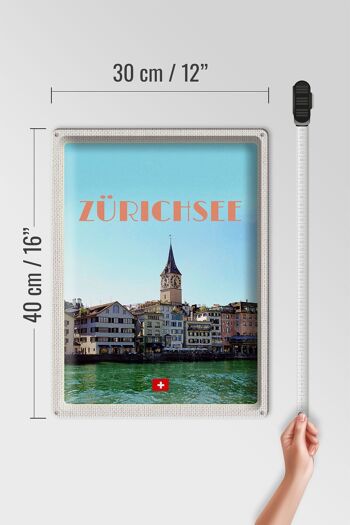 Plaque en tôle voyage 30x40cm Zurich Suisse vue sur le lac et la ville 4