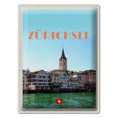 Cartel de chapa viaje 30x40cm Zurich Suiza vista al lago y a la ciudad